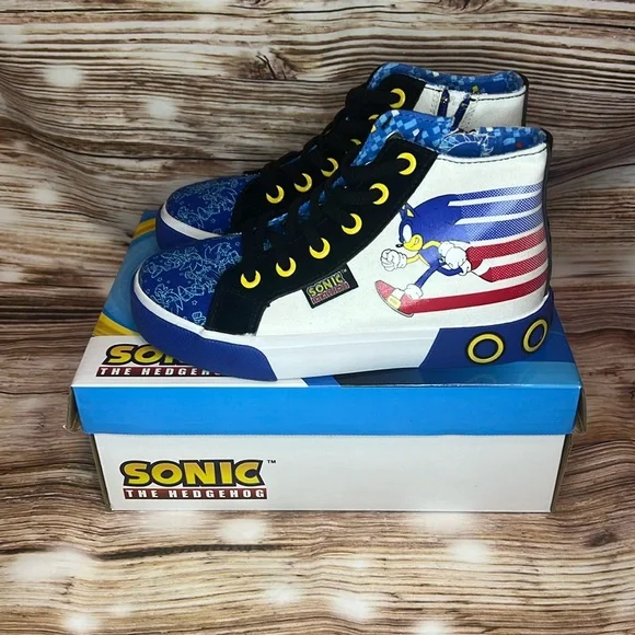Ground Up Sonic the Hedgehog High Top Sneakers Shoes Youth Size 1 Sega Side Zip - Picture 1 of 7